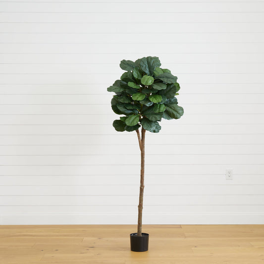 6 ft Fiddle Leaf Fig Artificial Tree by Nearly Natural with dark green leaves in a black pot on Tampa Home & Garden Store