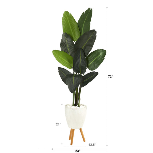 6 ft Traveler's Palm artificial tree in white planter with stand by Nearly Natural on Tampa Home & Garden Store
