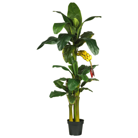 Banana Silk Tree 6 ft triple-stalk artificial plant with lush banana leaves in a black pot on Tampa Home & Garden Store