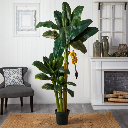 Banana Silk Tree 6 ft triple-stalk artificial plant with glossy green leaves in pot on Tampa Home & Garden Store