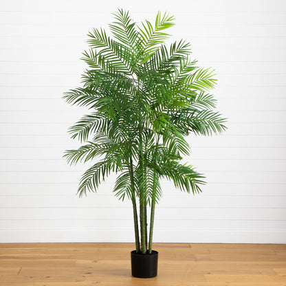 6' Tropic Artificial Areca Palm Silk Tree with green fronds in a black pot by Nearly Natural on Tampa Home & Garden Store