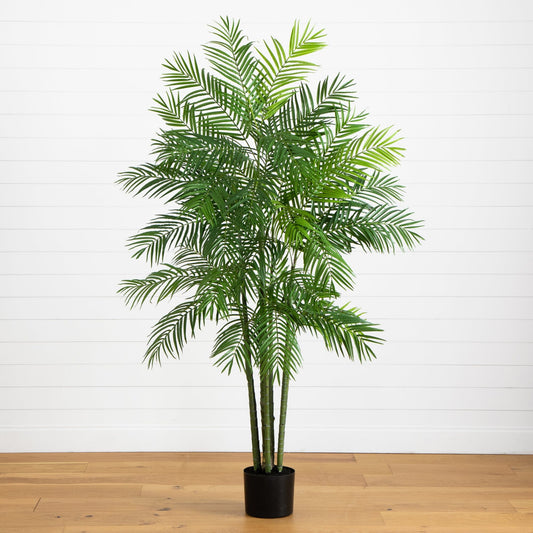 6' Tropic Artificial Areca Palm Silk Tree with green fronds in a black pot by Nearly Natural on Tampa Home & Garden Store
