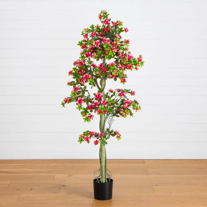 Artificial azalea tree, 6 ft, UV resistant, Nearly Natural, in black pot for indoor outdoor on Tampa Home & Garden Store