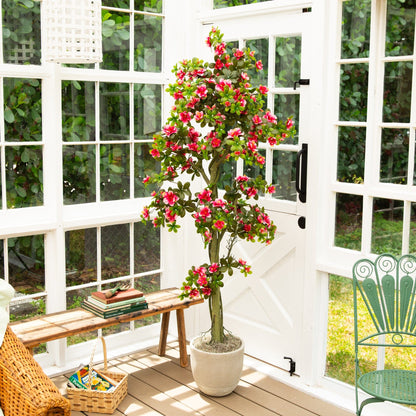 Nearly Natural 6' UV resistant artificial azalea tree with pink blooms in a gray pot on Tampa Home & Garden Store