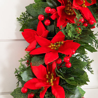 Garland Nearly Natural 6 ft UV resistant artificial poinsettia & berry Indoor/Outdoor with holly on Tampa Home & Garden Store