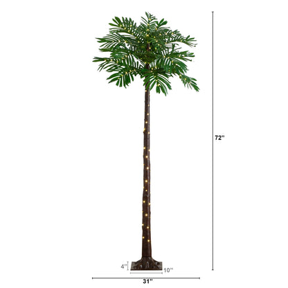 Palmera artificial luminosa resistente a los rayos UV de 1,8 m con 206 luces LED de color blanco cálido (interior/exterior)