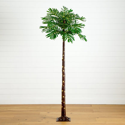 Palmera artificial luminosa resistente a los rayos UV de 1,8 m con 206 luces LED de color blanco cálido (interior/exterior)