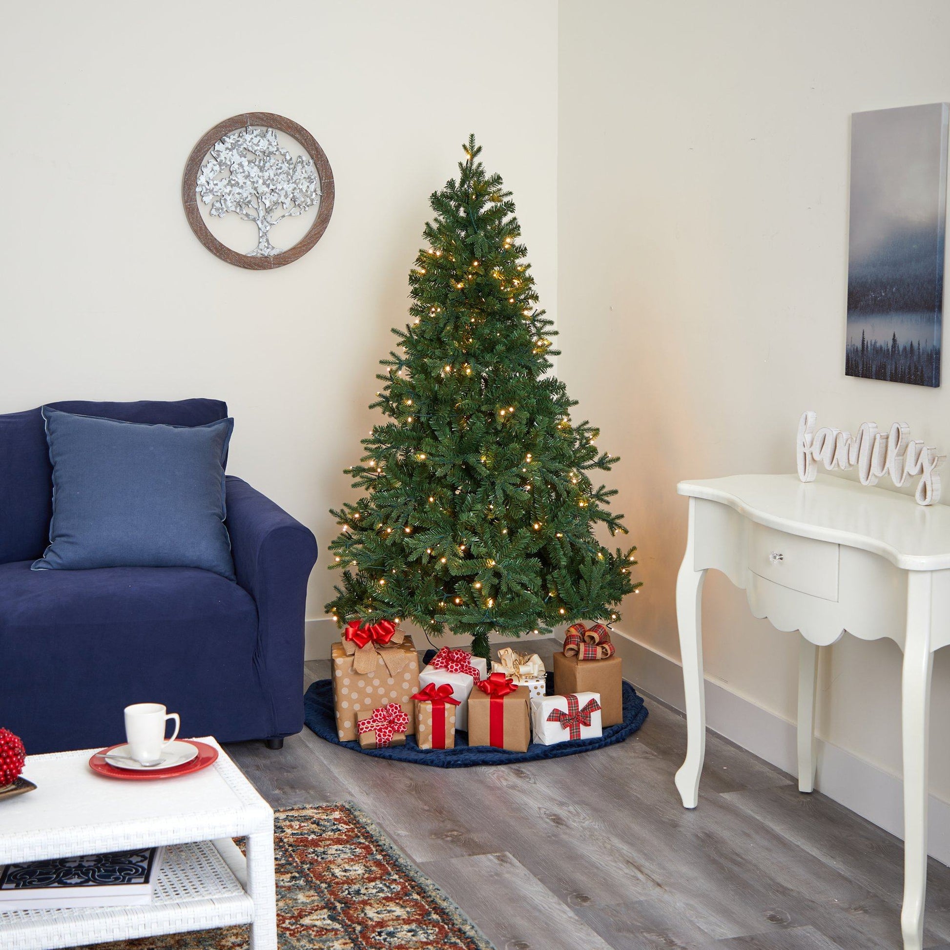 6 ft Vermont Fir artificial Christmas tree with 250 clear LED lights, green needles, Nearly Natural on Tampa Home & Garden Store