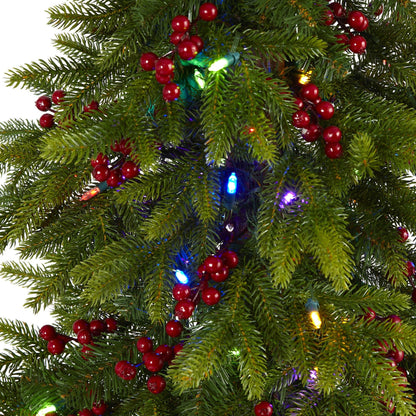6' Victoria Fir Artificial Christmas Tree with 250 Multi-Color (Multifunction) LED Lights, Berries and 415 Bendable Branches