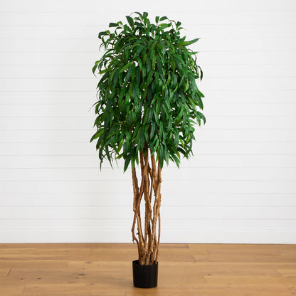 Nearly Natural 6' Weeping Ficus Silk Tree with green leaves in black pot on Tampa Home & Garden Store