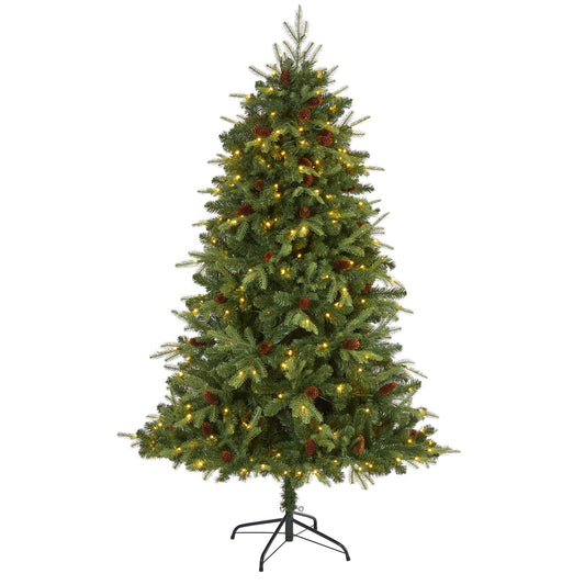 6 ft Wellington Spruce artificial Christmas tree Nearly Natural with 300 LEDs and pine cones on Tampa Home & Garden Store