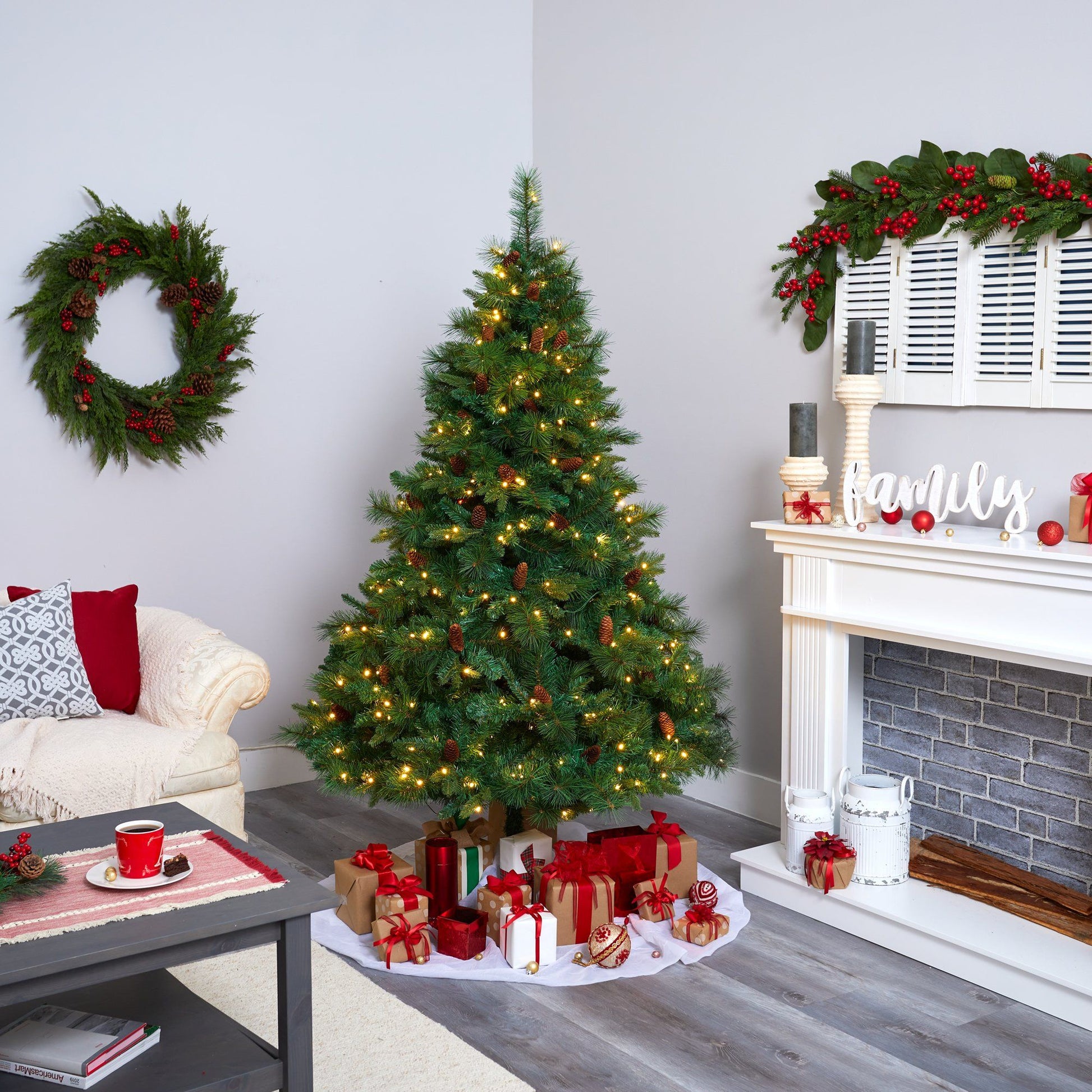 6 ft West Virginia pine artificial Christmas tree by Nearly Natural with 300 LED lights on Tampa Home & Garden Store