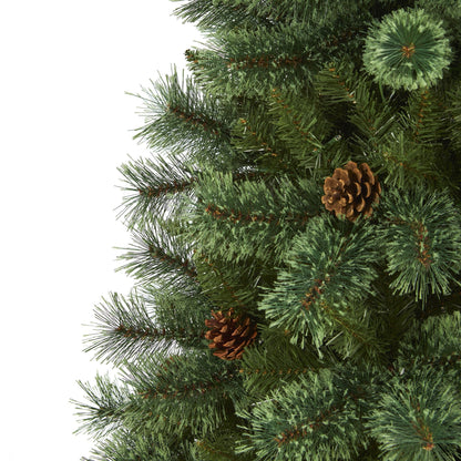 Christmas tree branch close-up from Nearly Natural with green needles and pine cone on Tampa Home & Garden Store