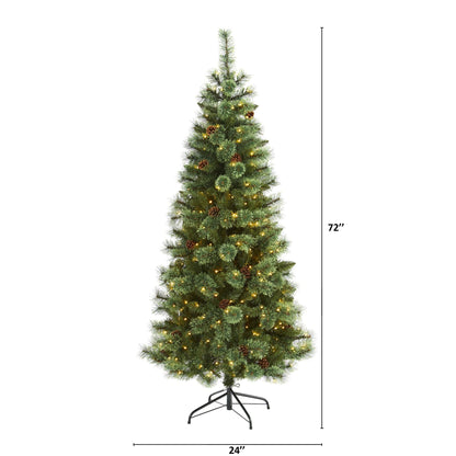 6' White Mountain Pine Christmas tree with 300 clear LED lights and pine cones by Nearly Natural on Tampa Home & Garden Store