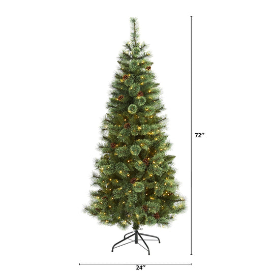 6' White Mountain Pine Christmas tree with 300 clear LED lights and pine cones by Nearly Natural on Tampa Home & Garden Store