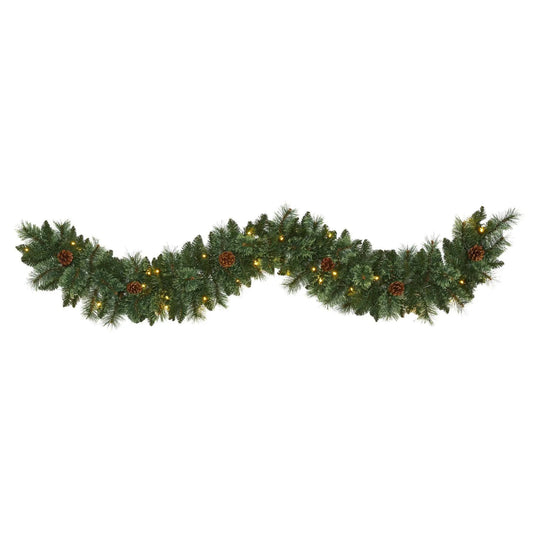 6’ White Mountain Pine Artificial Garland with 35 White Warm LED Lights and  Pinecones - Tampa Home & Garden Store