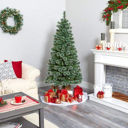 6 ft Wisconsin Slim Snow Tip Pine Christmas Tree with 300 clear LED lights by Nearly Natural on Tampa Home & Garden Store