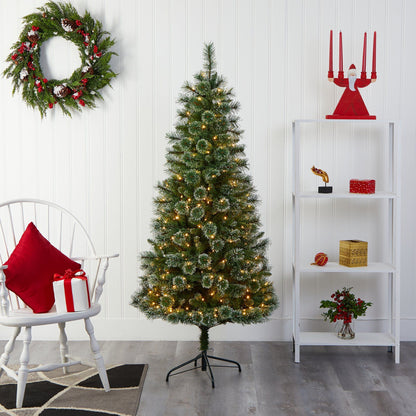 6-foot Wisconsin Slim Snow Tip Pine Christmas tree with 300 clear LED lights Nearly Natural on Tampa Home & Garden Store