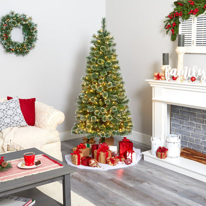 6 ft Wisconsin Slim Snow Tip Pine Christmas tree with 300 clear LED lights by Nearly Natural on Tampa Home & Garden Store