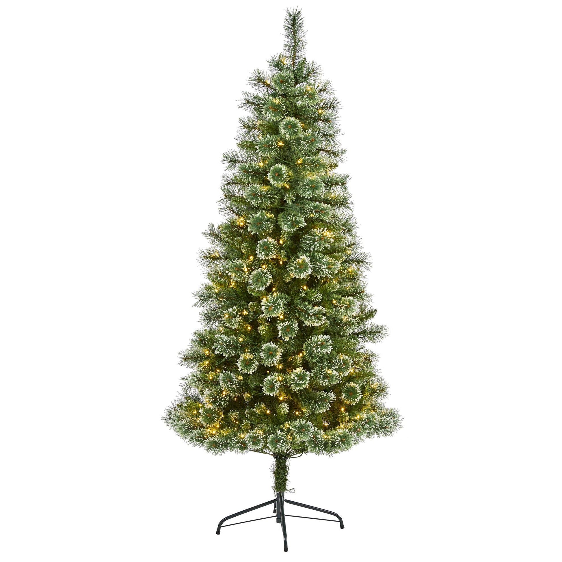 Christmas Tree Nearly Natural 6 ft Wisconsin Slim Snow Tip Pine with 300 LED lights on stand on Tampa Home & Garden Store