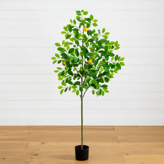 61” Lemon Artificial Tree by Nearly Natural with green leaves and yellow lemons in a black pot on Tampa Home & Garden Store