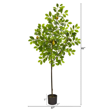 61in Nearly Natural lemon artificial tree with glossy green leaves and lemons in a black pot on Tampa Home & Garden Store
