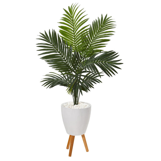 61in Paradise Palm artificial tree in white planter with stand Nearly Natural on Tampa Home & Garden Store