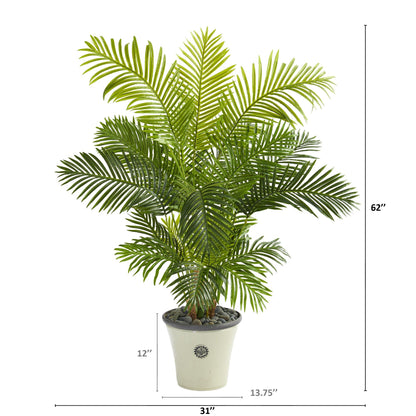 62in Hawaii Palm artificial tree in decorative gray planter with pebbles Nearly Natural on Tampa Home & Garden Store