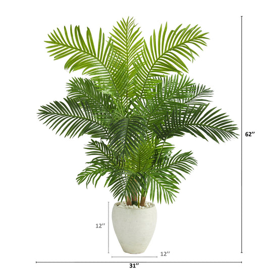 62” Hawaii Palm Artificial Tree in White Planter - Tampa Home & Garden Store