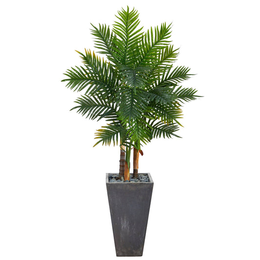 63-inch Areca artificial palm tree in cement planter with decorative rocks by Nearly Natural on Tampa Home & Garden Store