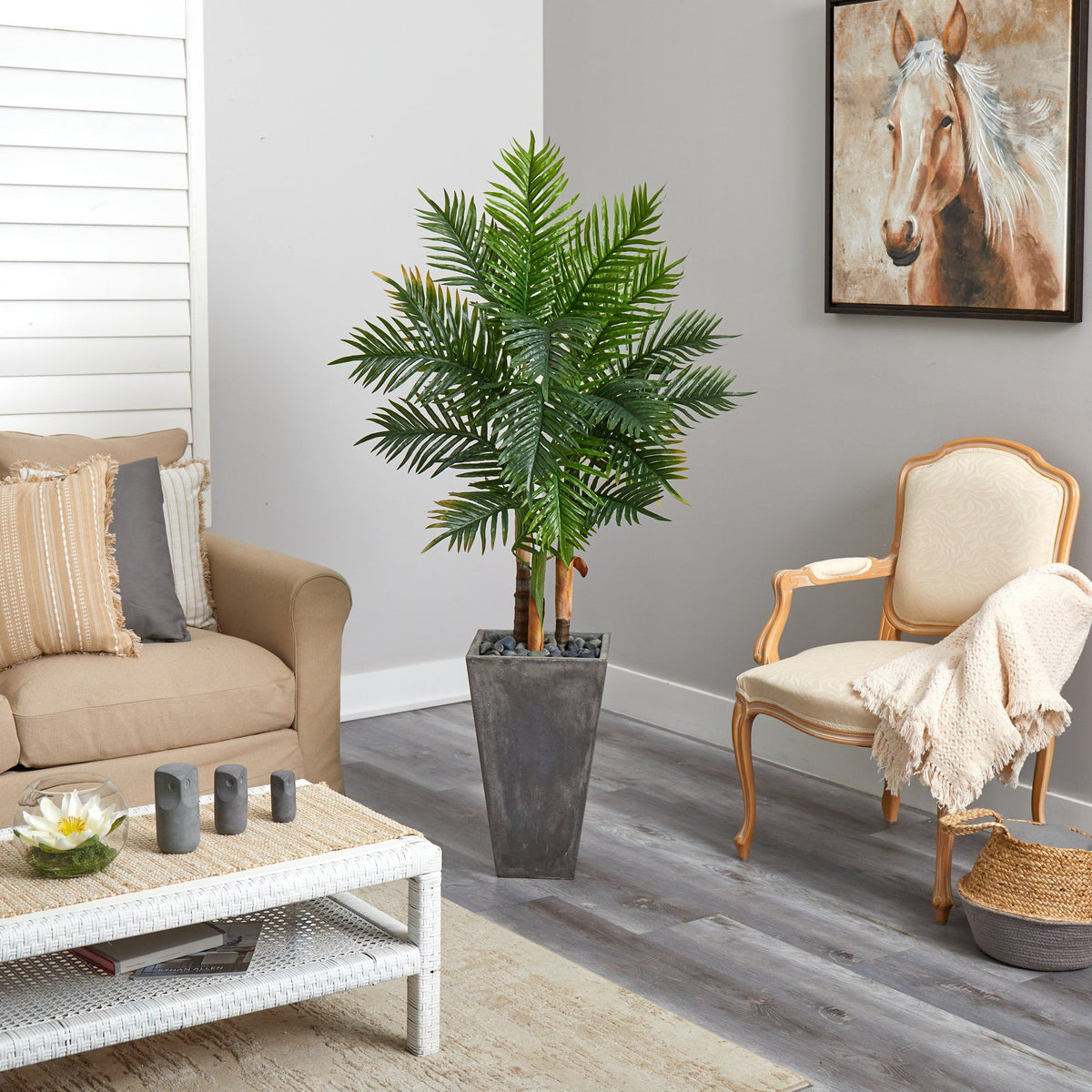 63” Areca artificial palm tree in a cement planter with real touch fronds, Nearly Natural on Tampa Home & Garden Store
