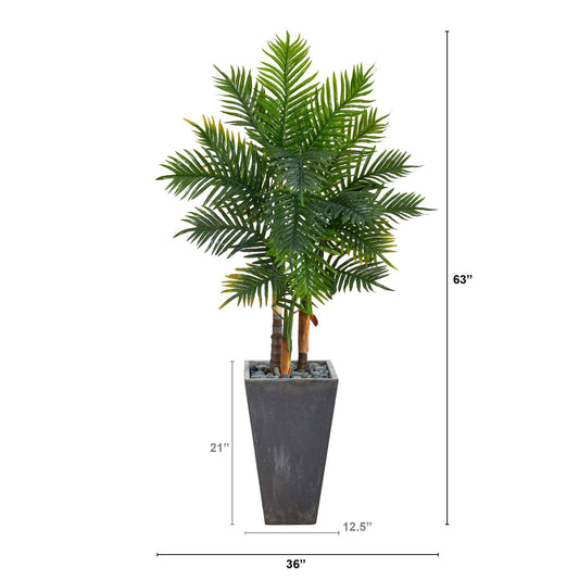 63-inch Areca artificial palm tree in cement planter by Nearly Natural with green fronds on Tampa Home & Garden Store
