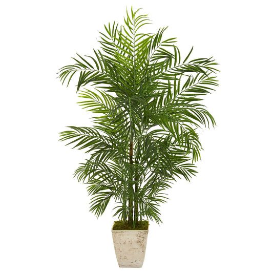 63” Areca Artificial Palm Tree in Country White Planter (Indoor/Outdoor) - Tampa Home & Garden Store