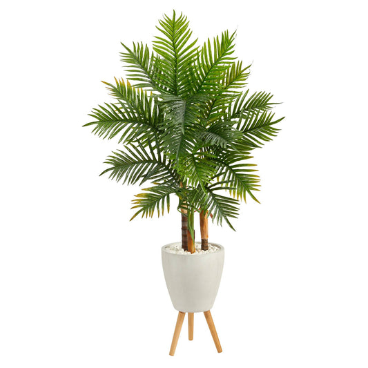 63” Areca Artificial Palm Tree in White Planter with Stand (Real Touch) - Tampa Home & Garden Store