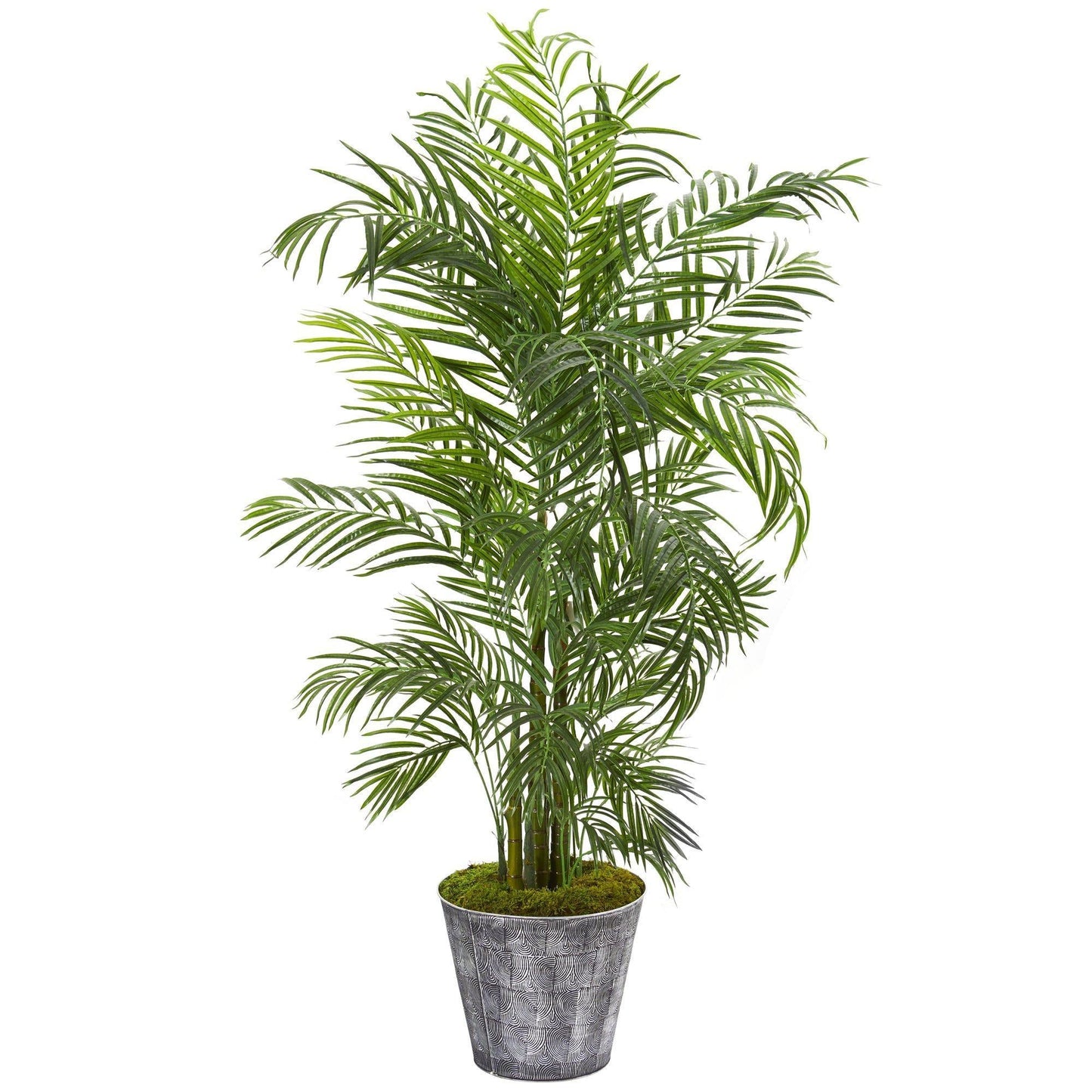 63” Areca Palm artificial tree in gray patterned planter with moss, lush fronds indoor/outdoor on Tampa Home & Garden Store