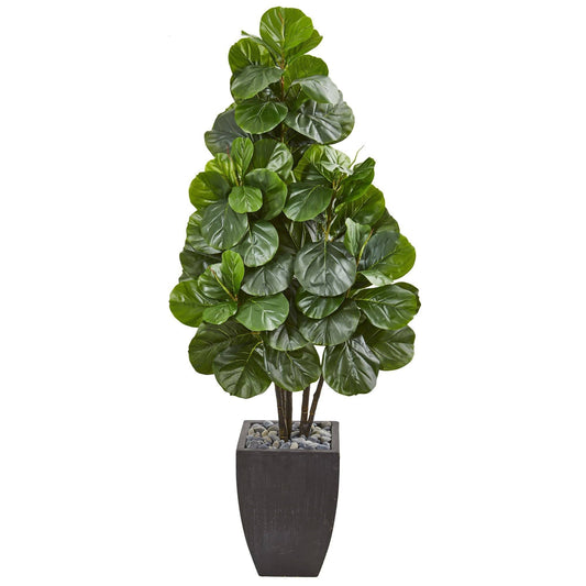 Nearly Natural 63in fiddle leaf fig artificial tree in black planter with pebble topping on Tampa Home & Garden Store