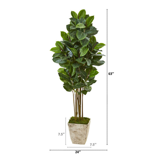 63-inch rubber leaf artificial tree by Nearly Natural in a country white planter on Tampa Home & Garden Store