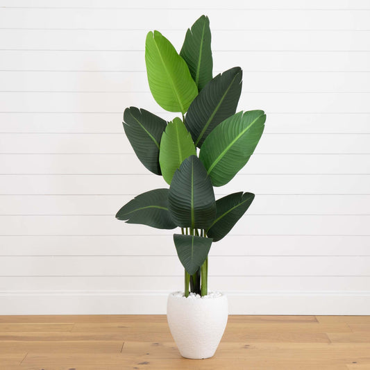 63-inch Traveler's Palm artificial tree in white planter, Nearly Natural on Tampa Home & Garden Store