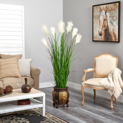 63in Wheat Plum Grass artificial plant in decorative planter with white plumes on Tampa Home & Garden Store