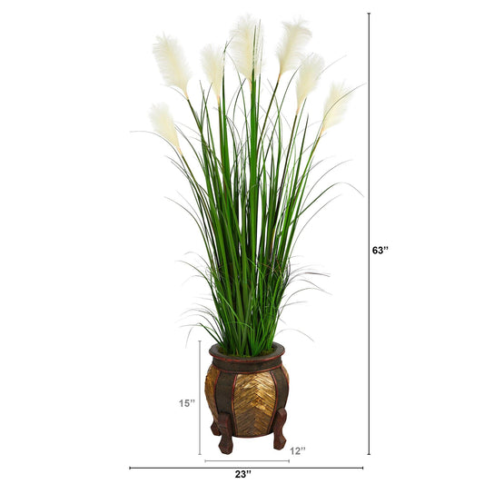 63” Wheat Plum Grass Artificial Plant in Decorative Planter Nearly Natural on Tampa Home & Garden Store