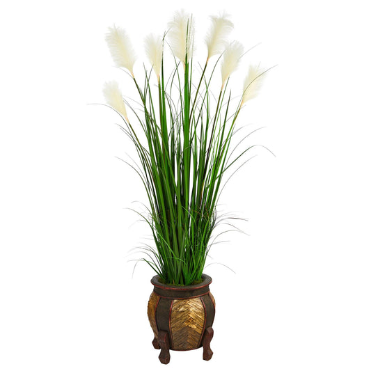 Plant in planter 63in wheat plum grass artificial plant Nearly Natural in woven planter on Tampa Home & Garden Store
