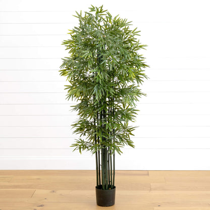 64” Bamboo Artificial Tree with green trunks UV resistant by Nearly Natural in black pot for indoor/outdoor use on Tampa Home & Garden Store