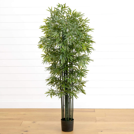 64” Bamboo Artificial Tree with green trunks UV resistant by Nearly Natural in black pot for indoor/outdoor use on Tampa Home & Garden Store