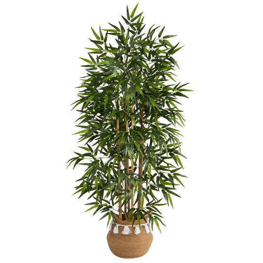 64” Bamboo Tree with Natural Bamboo Trunks in Boho Chic Handmade Natural Planter with Tassels - Tampa Home & Garden Store
