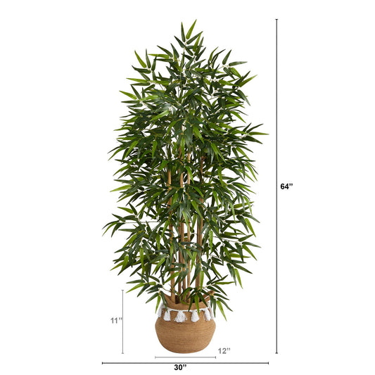 64” Bamboo Tree with Natural Bamboo Trunks in Boho Chic Handmade Natural Planter with Tassels - Tampa Home & Garden Store