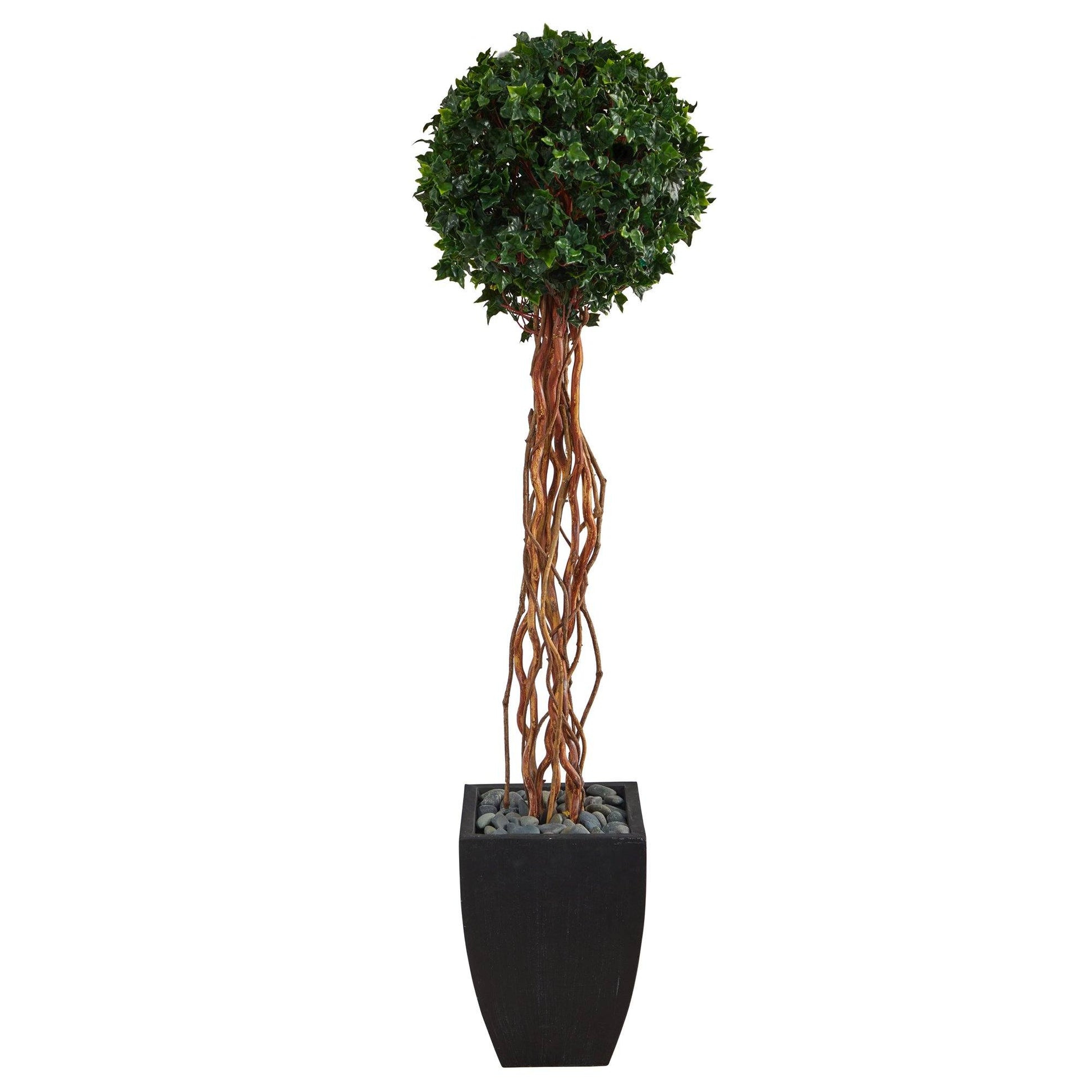 64in English Ivy ball topiary by Nearly Natural in black planter with artificial leaves on Tampa Home & Garden Store