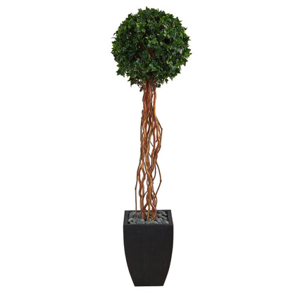 64in English Ivy ball topiary by Nearly Natural in black planter with artificial leaves on Tampa Home & Garden Store