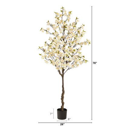 Nearly Natural 6.5 ft Apple Flower Artificial Tree with white blossoms in a black planter on Tampa Home & Garden Store