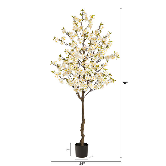 Nearly Natural 6.5 ft Apple Flower Artificial Tree with white blossoms in a black planter on Tampa Home & Garden Store