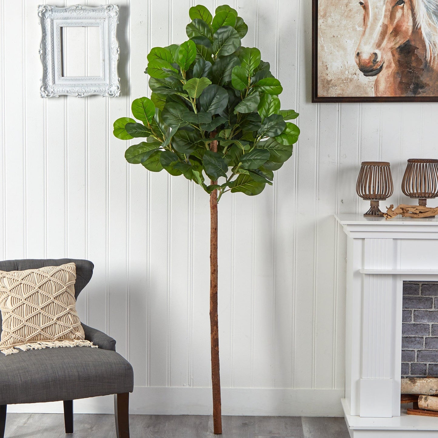 6.5’ Artificial Fiddle Leaf Tree No Pot by Nearly Natural with glossy green leaves on Tampa Home & Garden Store